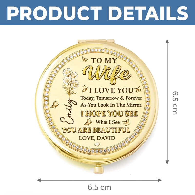 Custom Compact Mirror - Personalized Anniversary Wedding Gifts For Husband And Wife, Him And Her - Chosen With Love
