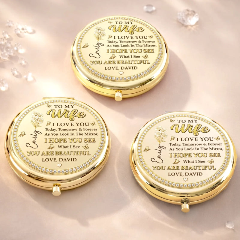 Custom Compact Mirror - Personalized Anniversary Wedding Gifts For Husband And Wife, Him And Her - Chosen With Love