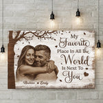 Custom Photo Horizontal Poster, Canvas - Personalized Anniversary Wedding Gifts For Husband, Wife, Couple - My World Feels Complete
