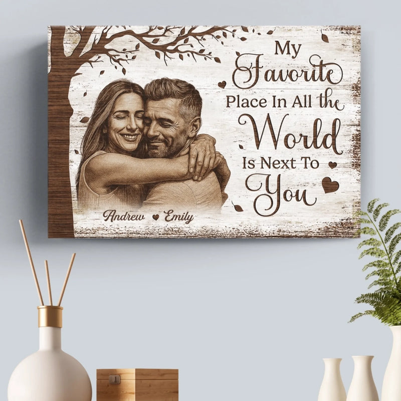 Custom Photo Horizontal Poster, Canvas - Personalized Anniversary Wedding Gifts For Husband And Wife, Him And Her - My World Feels Complete