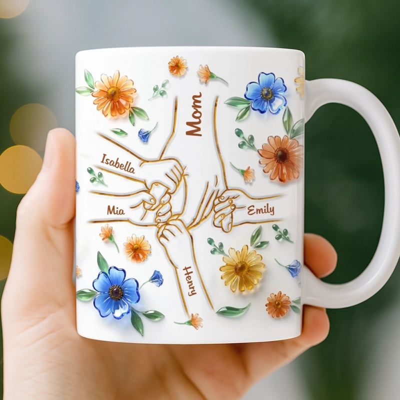 Custom 3D Inflated Effect Printed Mug - Personalized Mother's Day Gifts For Mom, Grandma - Family Love, Hand In Hand