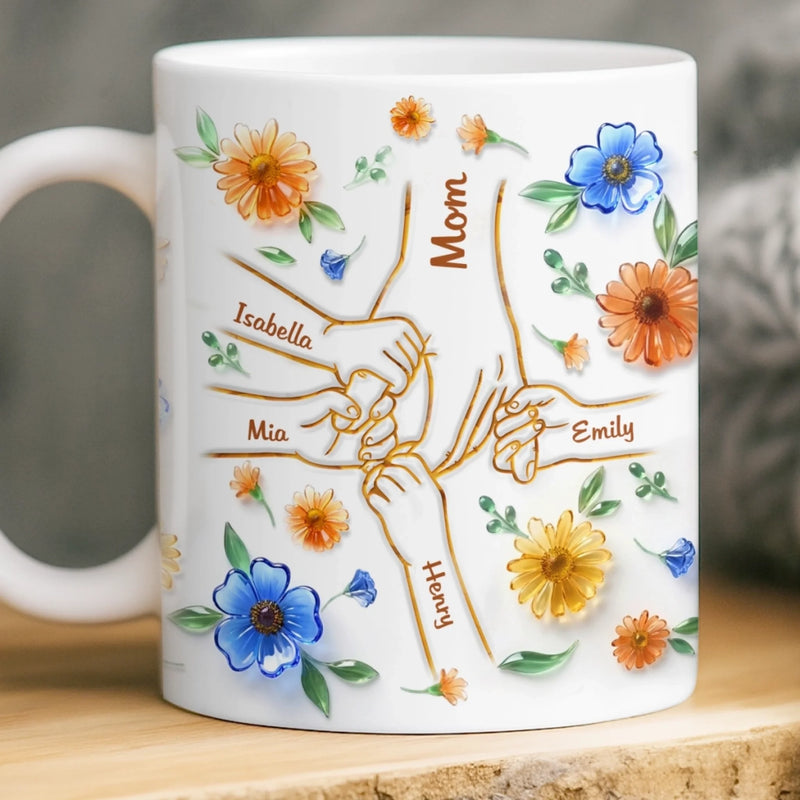 Custom 3D Inflated Effect Printed Mug - Personalized Mother's Day Gifts For Mom, Grandma - Family Love, Hand In Hand