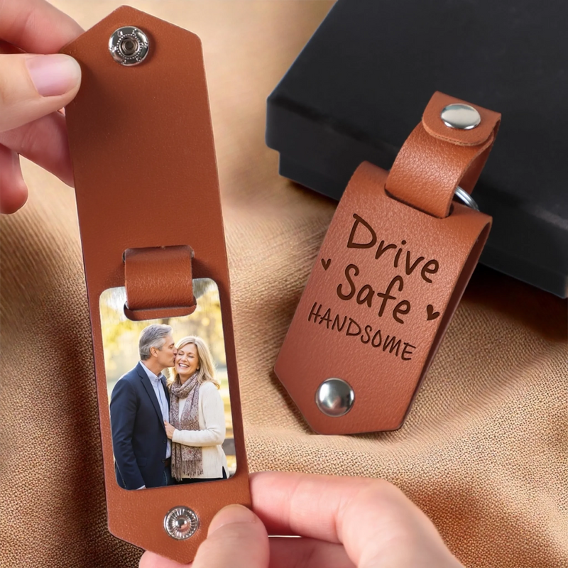 Custom Photo Engraved Leather Keychain - Personalized Anniversary Wedding Gifts For Husband And Wife, Him And Her  - Love Grows Where We Belong