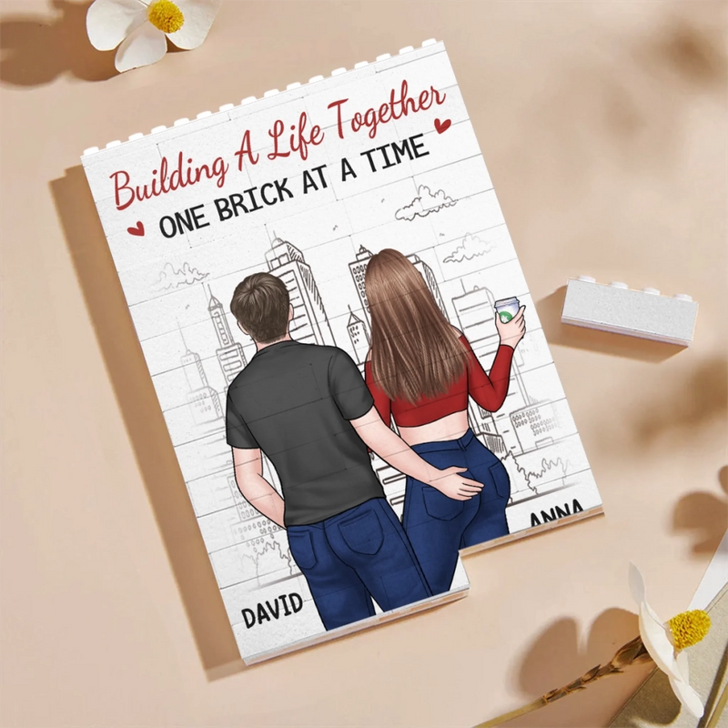 Custom Vertical Rectangle Shaped Building Brick Blocks - Personalized Anniversary Wedding Gifts For Husband And Wife, Him And Her - Love Lives In Our Steps