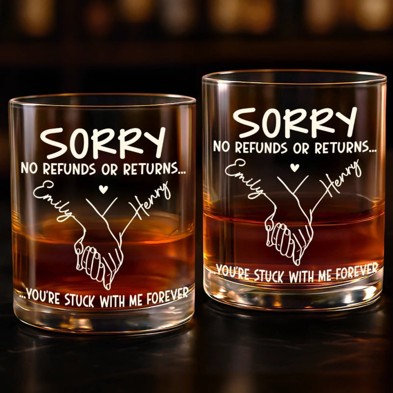 Custom Whiskey Glass - Personalized Anniversary Wedding Gifts For Husband And Wife, Him And Her - No Refunds, Forever Yours