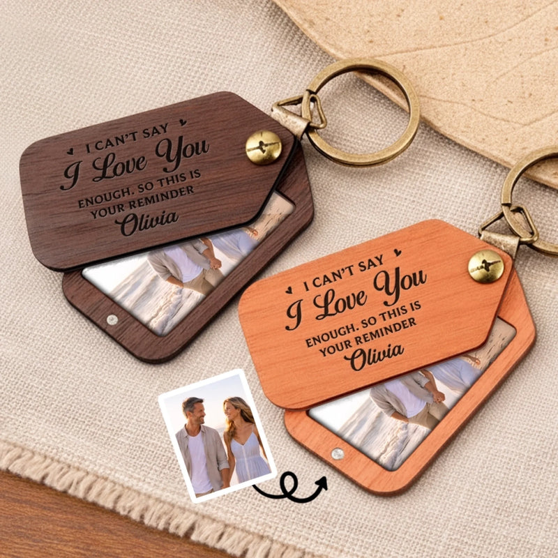 Custom Photo Wooden Keychain - Personalized Anniversary Wedding Gifts For Husband And Wife, Him And Her - Together We Keep Blooming