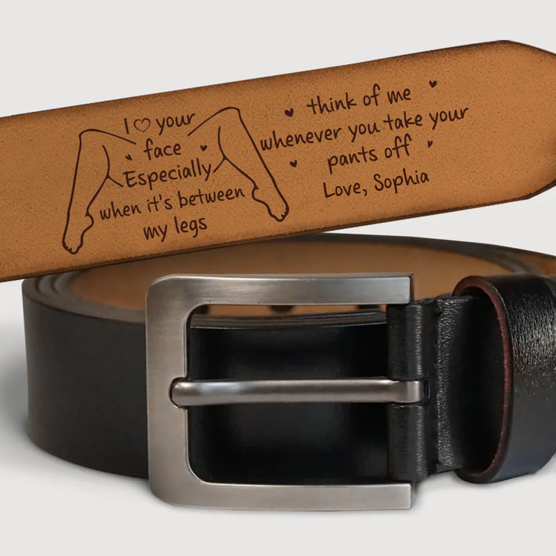 Custom Engraved Leather Belt - Personalized Anniversary Wedding Gifts For Husband And Wife, Him And Her - Our Hearts Stay Close