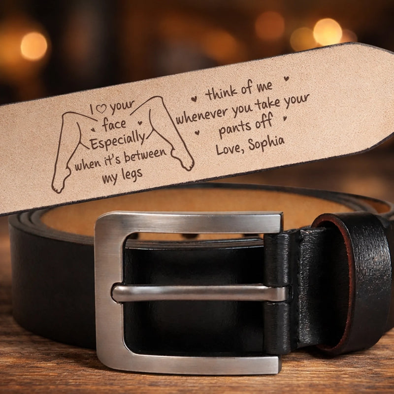 Custom Engraved Leather Belt - Personalized Anniversary Wedding Gifts For Husband And Wife, Him And Her - Our Hearts Stay Close