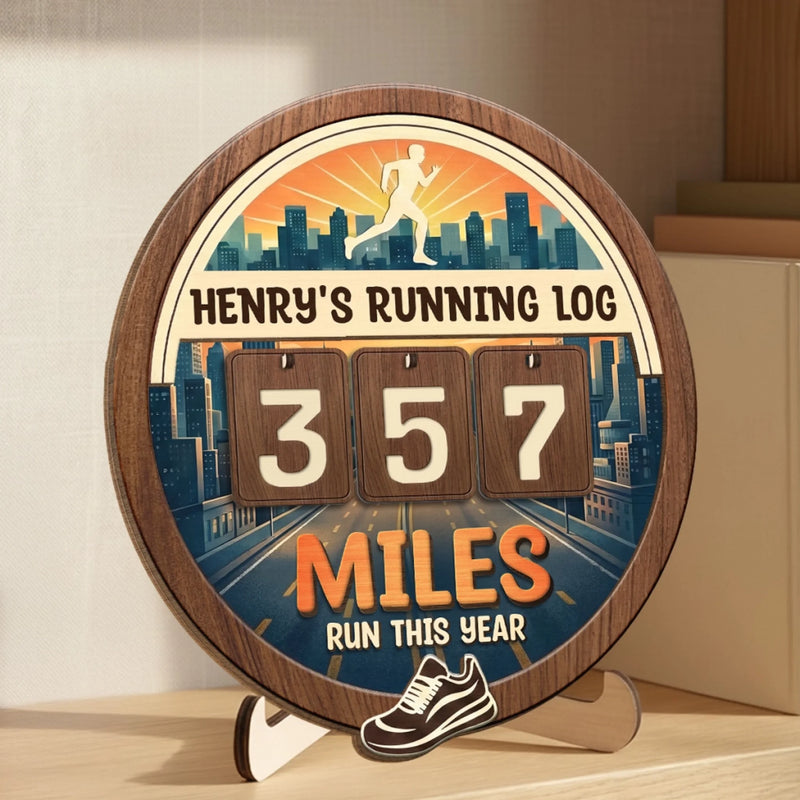 Custom Wooden Tracker Sign - Personalized Birthday Running Gifts For Running Lovers, Sports Fans, Sports Lovers - Miles In Motion