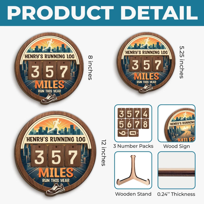 Custom Wooden Tracker Sign - Personalized Birthday Running Gifts For Running Lovers, Sports Fans, Sports Lovers - Miles In Motion