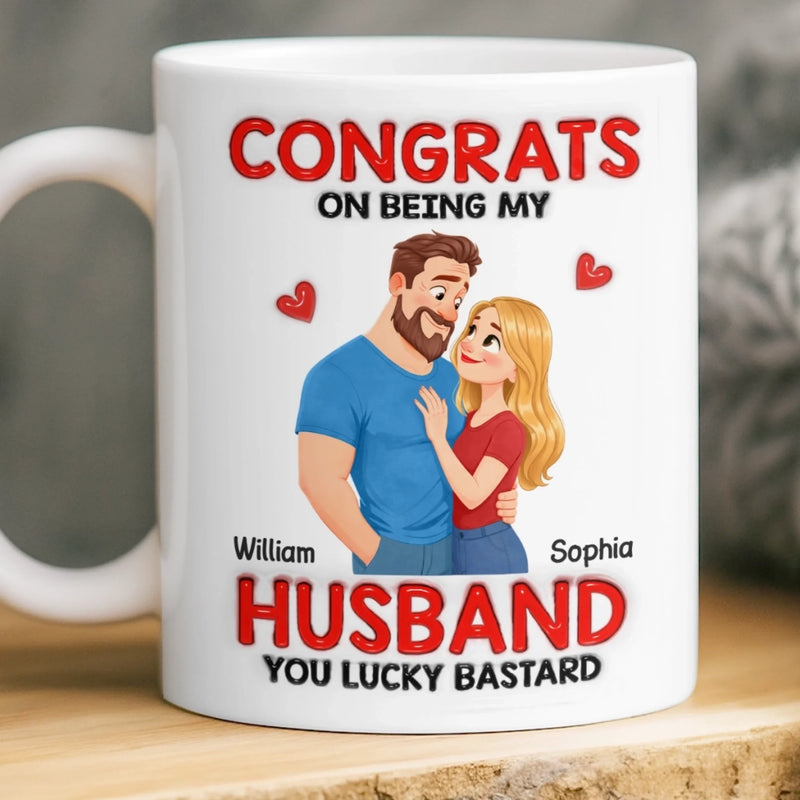 Custom 3D Inflated Effect Printed Mug - Personalized Anniversary Wedding Gifts For Husband And Wife, Him And Her - You’re Welcome, Handsome