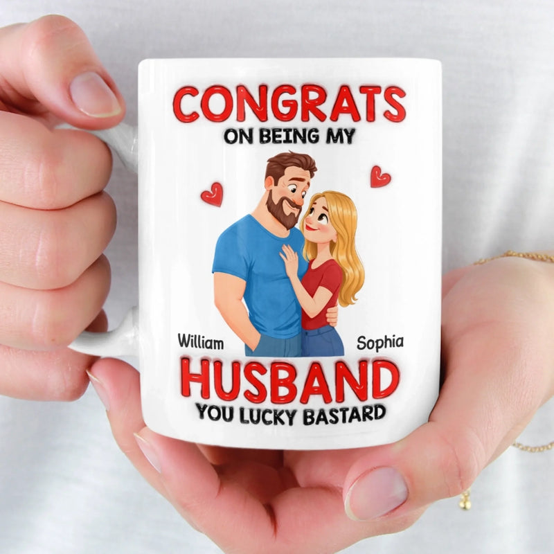 Custom 3D Inflated Effect Printed Mug - Personalized Anniversary Wedding Gifts For Husband And Wife, Him And Her - You’re Welcome, Handsome