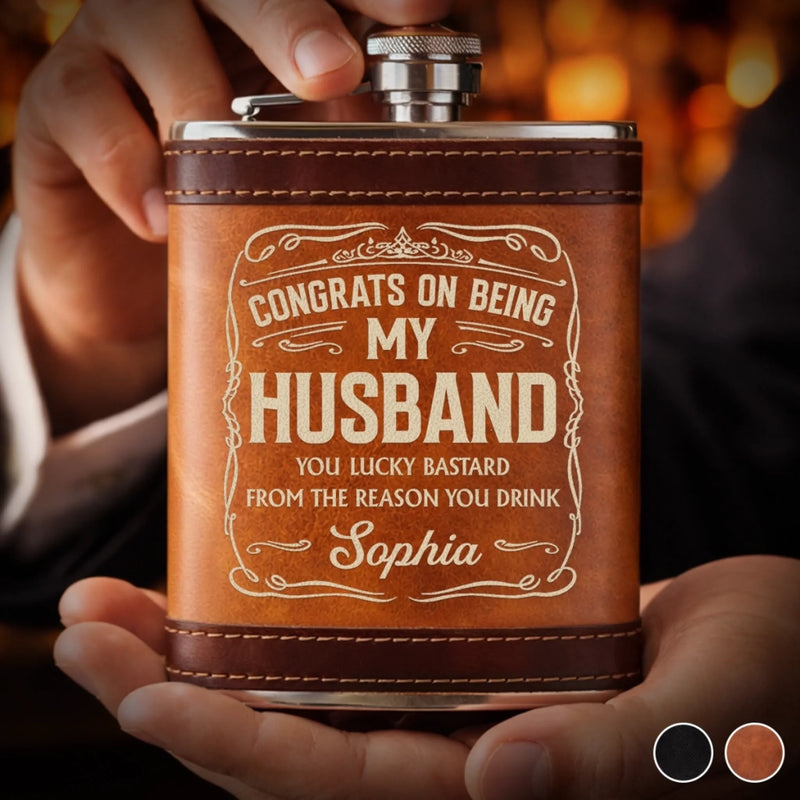 Custom Hip Flask Set - Personalized Anniversary Wedding Gifts For Husband And Wife, Him And Her - Built On Care And Time
