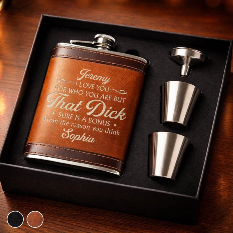 Custom Hip Flask Set - Personalized Anniversary Wedding Gifts For Husband And Wife, Him And Her - Us Feels Right Always