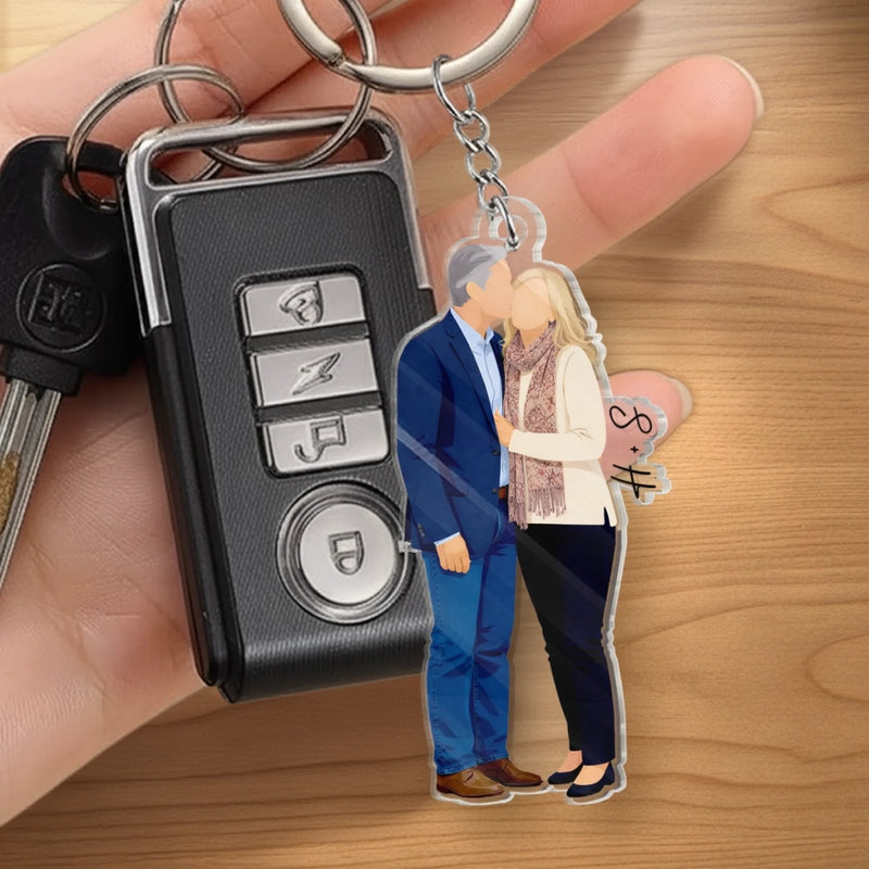 Custom Photo Shaped Acrylic Keychain - Personalized Anniversary Wedding Gifts For Husband And Wife, Him And Her - Built On Care And Time