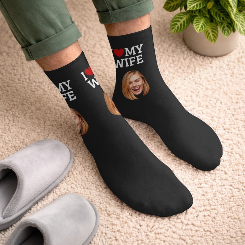 Custom Photo Crew Socks - Personalized Anniversary Wedding Gifts For Husband And Wife, Him And Her - You Are My Home