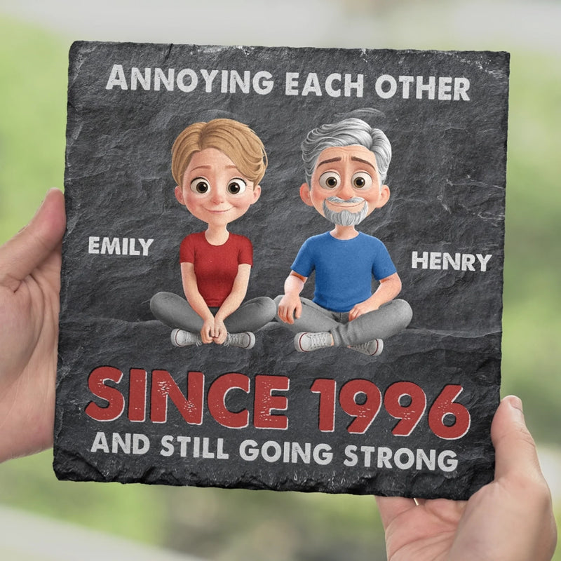 Custom Square Shaped Stone With Stand - Personalized Anniversary Wedding Gifts For Husband And Wife, Him And Her - Love, Chaos, Repeat Daily