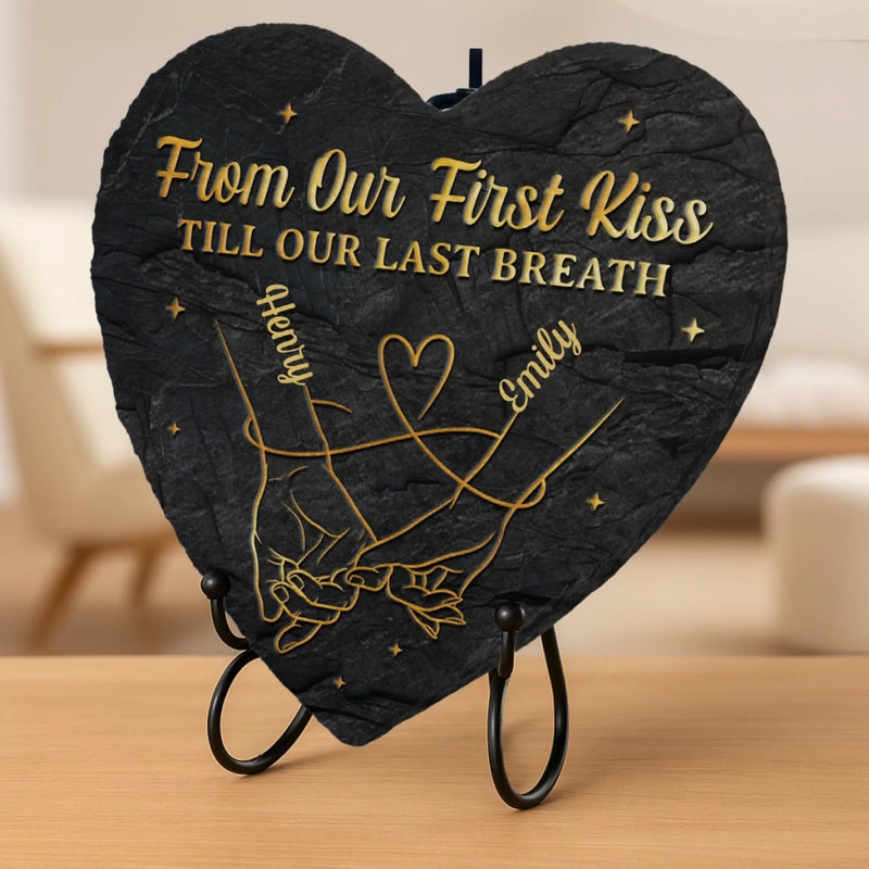 Custom Heart Shaped Stone With Stand - Personalized Anniversary Wedding Gifts For Husband And Wife, Him And Her - A Lifetime Holding Hands