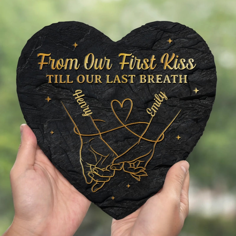 Custom Heart Shaped Stone With Stand - Personalized Anniversary Wedding Gifts For Husband And Wife, Him And Her - A Lifetime Holding Hands