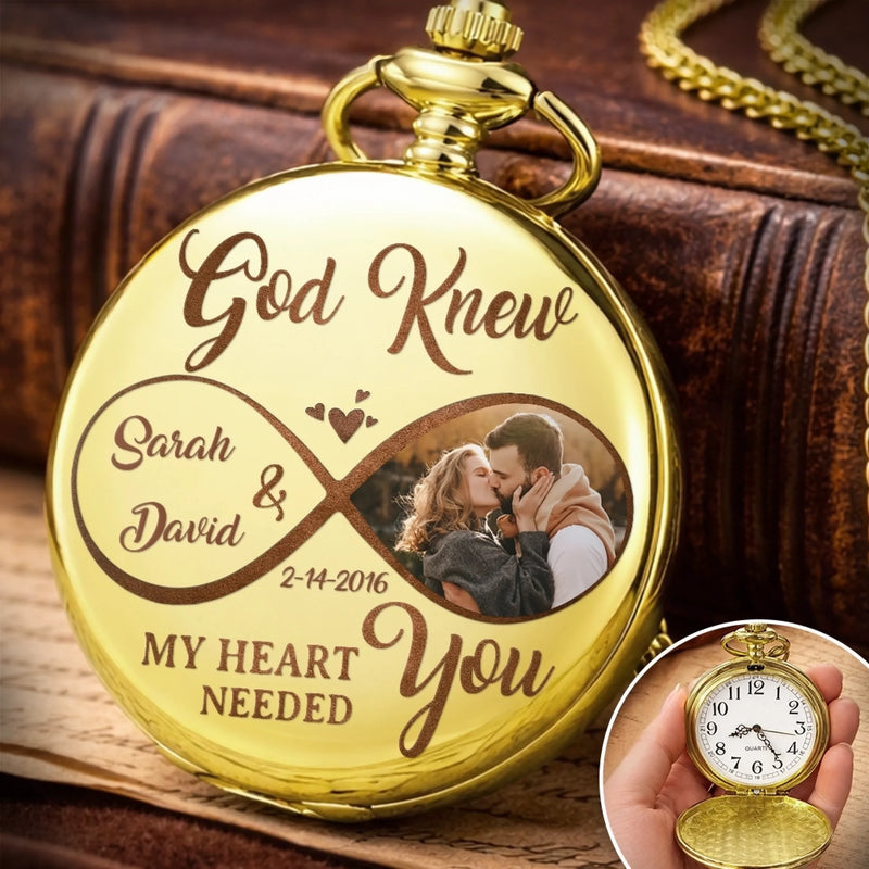 Custom Photo Pocket Watch - Personalized  Anniversary Wedding Gifts For Husband And Wife, Him And Her - Us Feels Right Always
