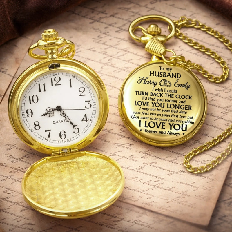 Custom Pocket Watch - Personalized Anniversary Wedding Gifts For Husband And Wife, Him And Her - Our Hearts Stay Connected
