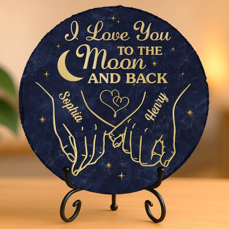 Custom Round Shaped Stone With Stand - Personalized Anniversary Wedding Gifts For Husband And Wife, Him And Her - Our Love Knows No End