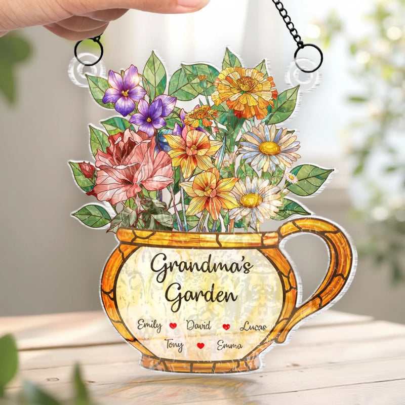 Custom Wavy Acrylic Window Suncatcher - Personalized Mother's Day Birthday Gifts For Mom, Grandma - Love Planted, Memories Bloom