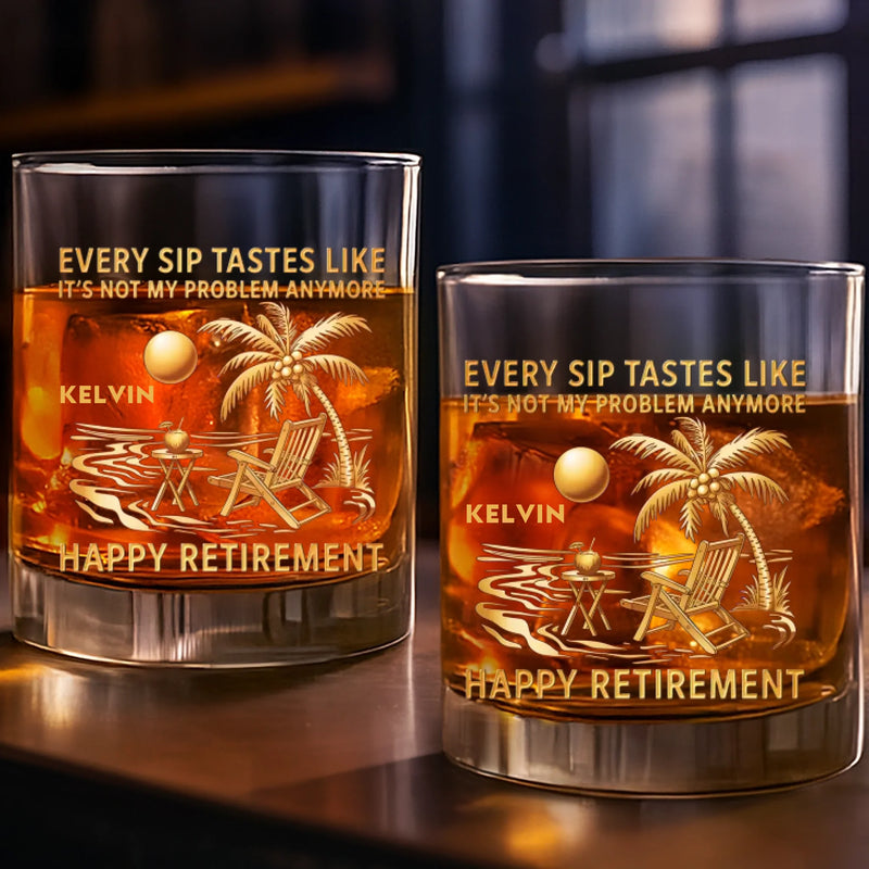 Custom 11oz Whiskey Glass - Personalized Retirement Gifts For Women, Men - Goodbye Tension Hello Pension