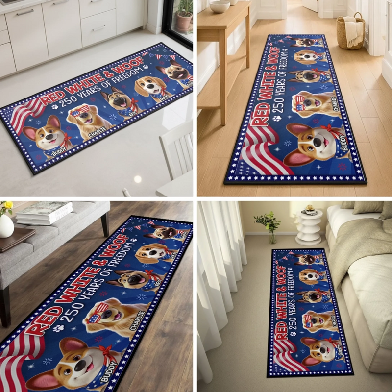 Custom Runner Rug - Personalized America 250th Anniversary Gifts For Dog Lovers, Dog Dad And Mom - Honoring Freedom
