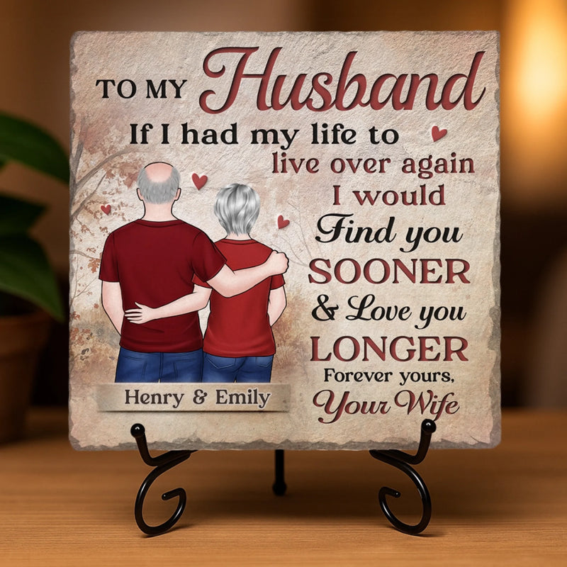 Custom Square Shaped Stone With Stand - Personalized Anniversary Wedding Gifts For Husband And Wife, Him And Her - Old Souls, Endless Love