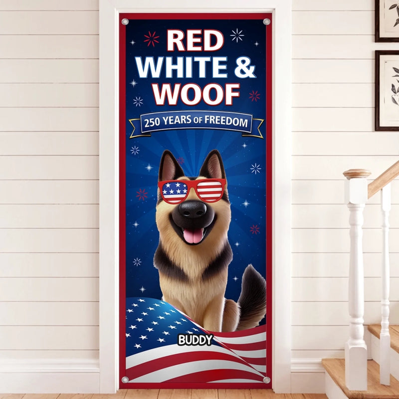 Custom Door Cover - Personalized 4th Of July Gifts  For Dog Lovers, Dog Dad And Mom - Land Of The Free