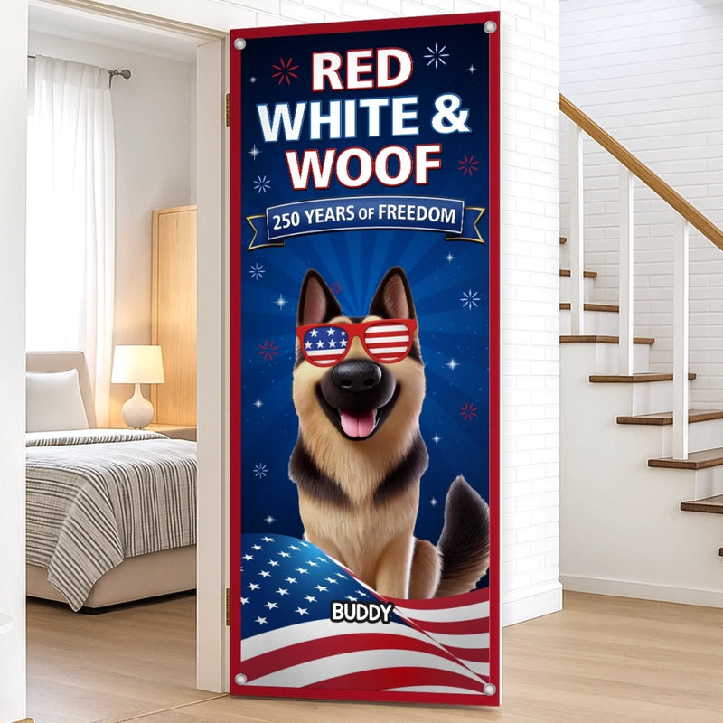 Custom Door Cover - Personalized 4th Of July Gifts  For Dog Lovers, Dog Dad And Mom - Land Of The Free
