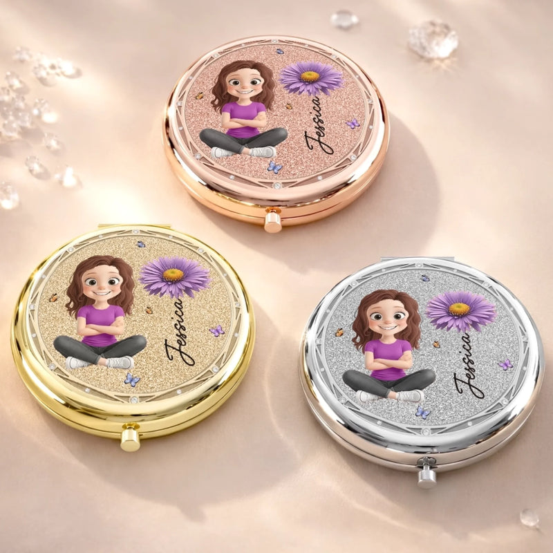 Custom Compact Mirror - Personalized Birthday Gifts For Daughter, Granddaughter - A Daughters Love Shines