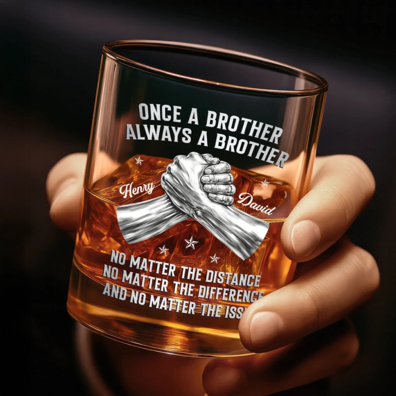 Custom Whiskey Glass - Personalized Birthday Gifts For Brother - Brothers Strong At Heart