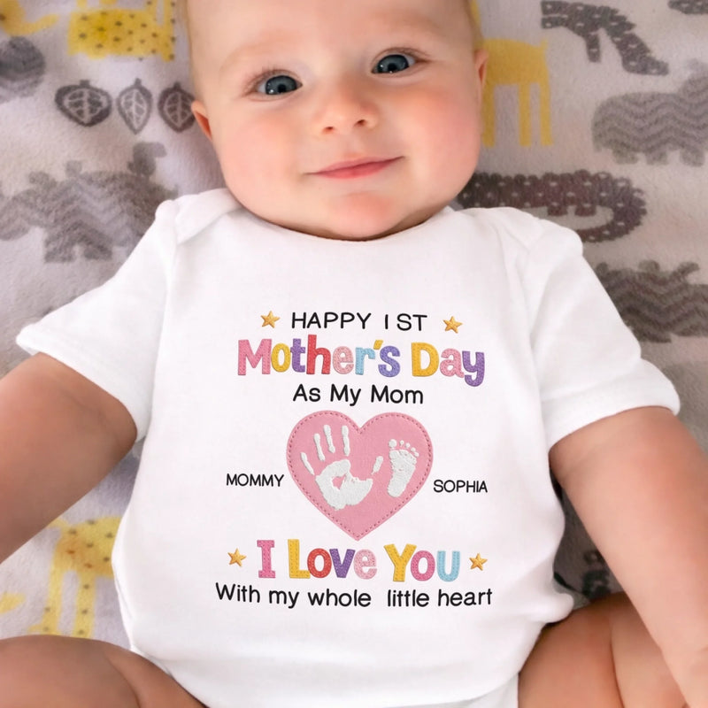 Custom First Mother's Day Baby Onesie - Personalized Baby Shower, Gender Reveal Gifts For New Moms, New Parents - Love You With My Whole Little Heart