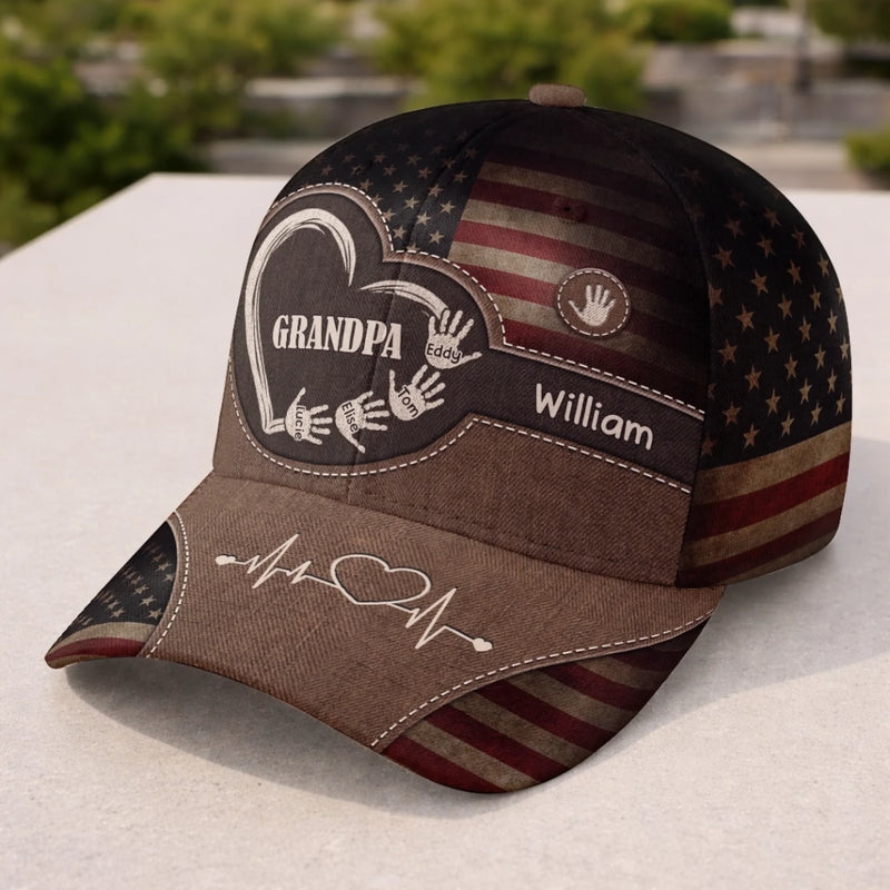 Custom Hat, All Over Print Classic Cap - Personalized Birthday Gifts For Dad, Grandpa - Dad Strength Leads Us