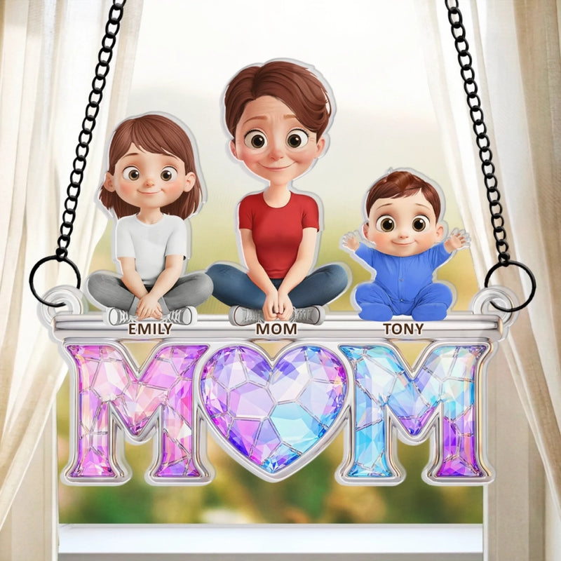 Custom Window Hanging Suncatcher Ornament - Personalized Mother's Day Birthday Gifts For Mom, Grandma - Mom Holds It All Together