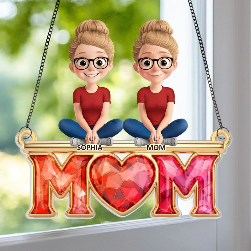 Custom Window Hanging Suncatcher Ornament - Personalized Mother's Day Birthday Gifts For Mom, Grandma - Mom Holds It All Together