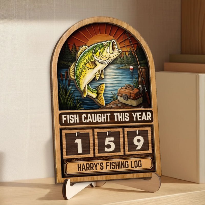 Custom Wooden Tracker Sign - Personalized Birthday Fishing Gifts For Fisherman - Total Fish Caught