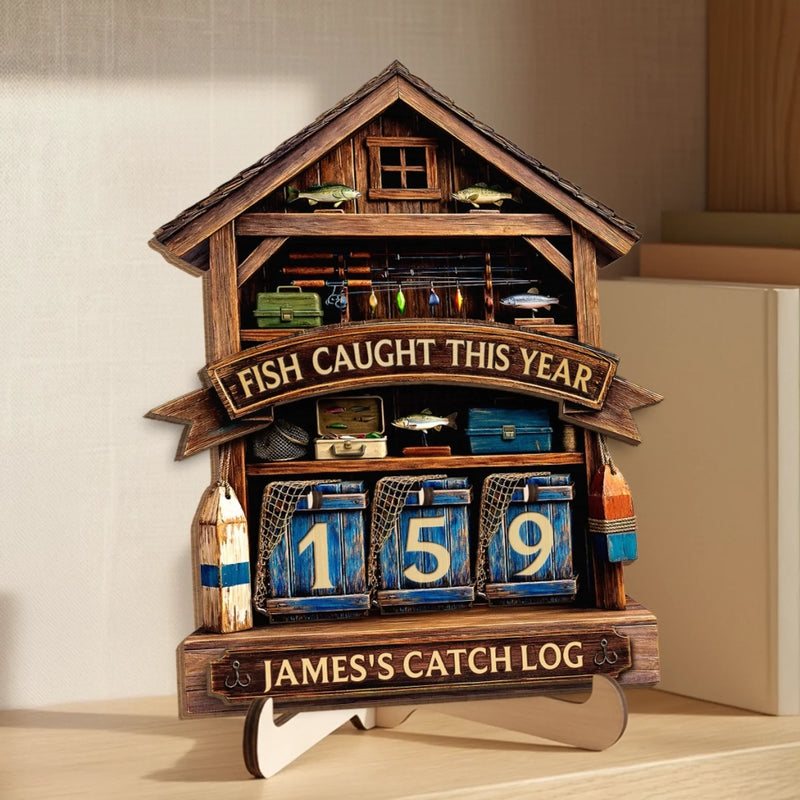 Custom Wooden Tracker Sign - Personalized Birthday Fishing Gifts For Fisherman - Master Angler Log
