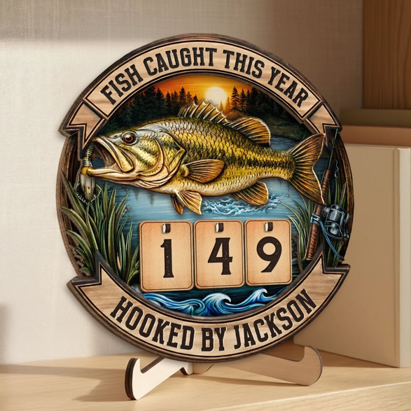 Custom Wooden Tracker Sign - Personalized Birthday Fishing Gifts For Fisherman - Just One More Cast