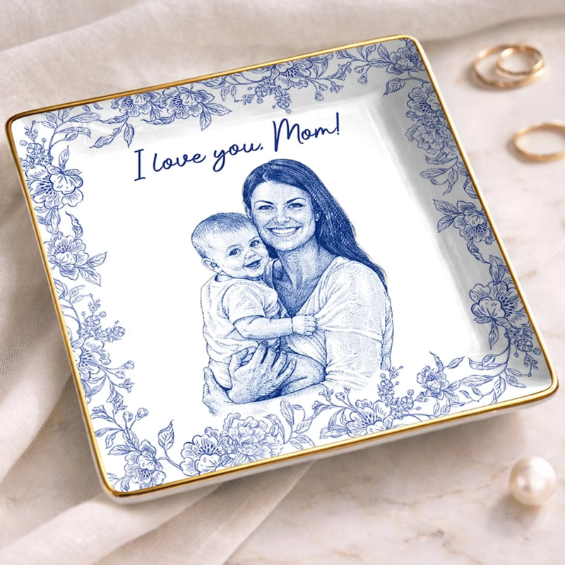 Custom Photo Full-Print Jewelry Dish - Personalized Baby Shower, Gender Reveal Gifts For New Moms, New Parents - First Time Mom Forever Love