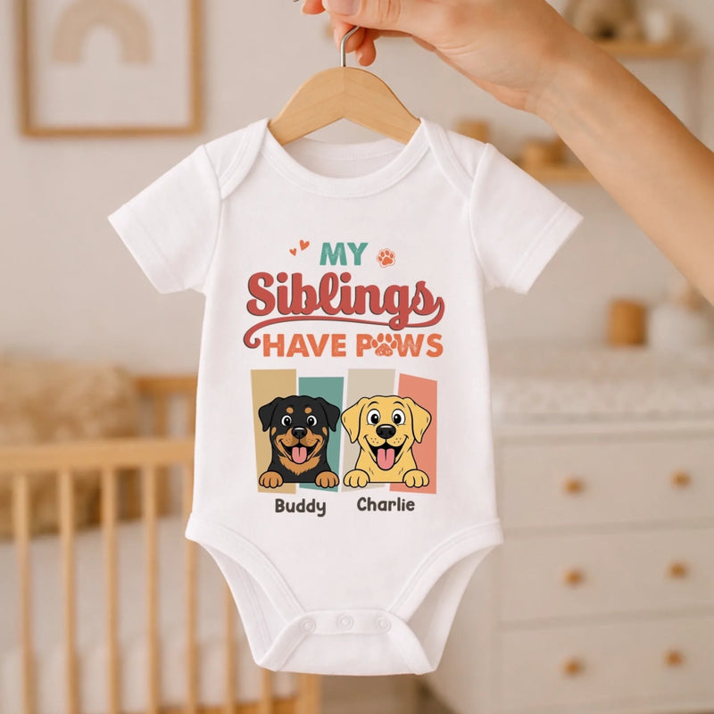 Custom First Mother's Day Baby Onesie - Personalized Baby Shower, Gender Reveal Gifts For New Moms, New Dads, New Parents, Dog Cat Lovers - My Siblings Have Paws