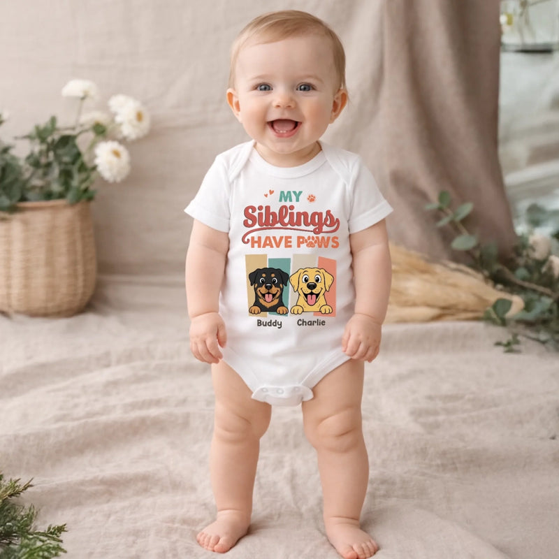 Custom First Mother's Day Baby Onesie - Personalized Baby Shower, Gender Reveal Gifts For New Moms, New Dads, New Parents, Dog Cat Lovers - My Siblings Have Paws
