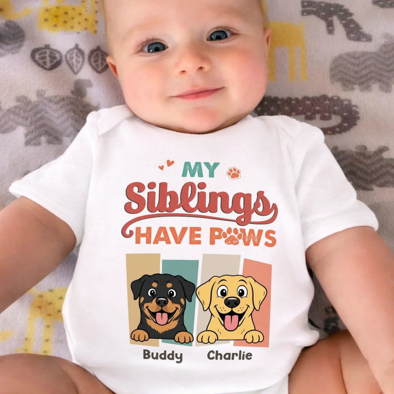 Custom First Mother's Day Baby Onesie - Personalized Baby Shower, Gender Reveal Gifts For New Moms, New Dads, New Parents, Dog Cat Lovers - My Siblings Have Paws