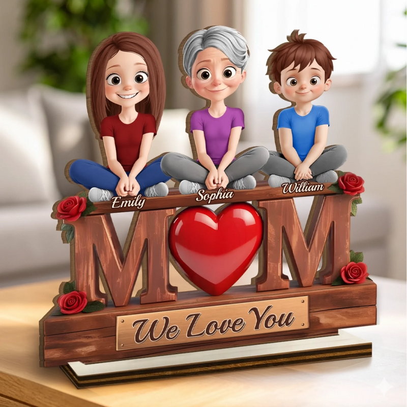 Custom 2-Layered Wooden Plaque - Personalized Mother's Day Birthday Gifts For Mom, Grandma - Her Love Holds Us Together