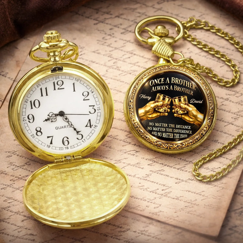 Custom Pocket Watch - Personalized Birthday Gifts For Brother - Brothers Never Lose Faith