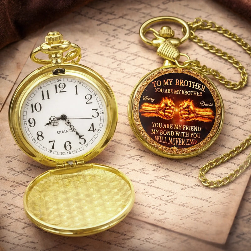 Custom Pocket Watch - Personalized Birthday Gifts For Brother - Timeless Brotherhood