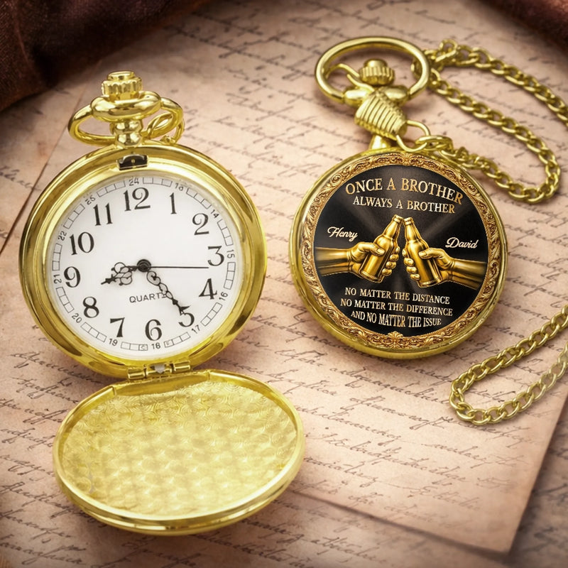 Custom Pocket Watch - Personalized Birthday Gifts For Brother - Moments Pass Bond Lasts