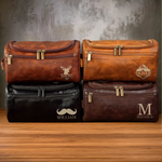 Custom Engraved Leather Toiletry Bag - Personalized Birthday Gifts For Men - For The Man Who’s Always On The Move